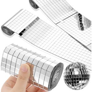 5000 Pcs Disco Mirror Tiles 10 x 10 mm Self Adhesive Disco Ball Tiles Sheet Silver Mirror Glass Square Mosaic Tiles Sticker for Vases DIY Craft Home Indoor Outdoor Decoration