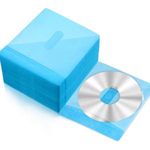 Harloon 200 Pcs Cd Sleeves Dvd Envelopes Double Sided Refill Plastic Disc Holder Case for Blank Storage Binders for Protection Replacement(Blue)