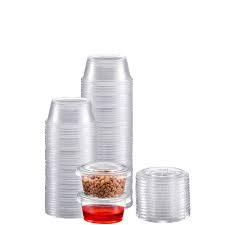 Portion Cups with Lids (3.25 Ounces, 18 Pack) | Disposable Plastic Cups for Meal Prep, Portion Control, Salad Dressing, & Medicine | Small Plastic Condiment Container