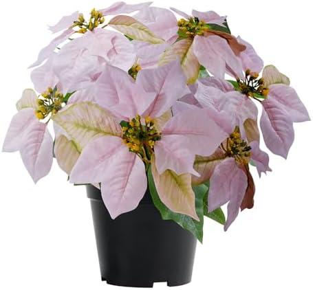 MELAJIA Artificial Pink Poinsettia Plant - 14Inch Faux Christmas Flowers for Indoor Outdoor Xmas Porch Garden Decorations