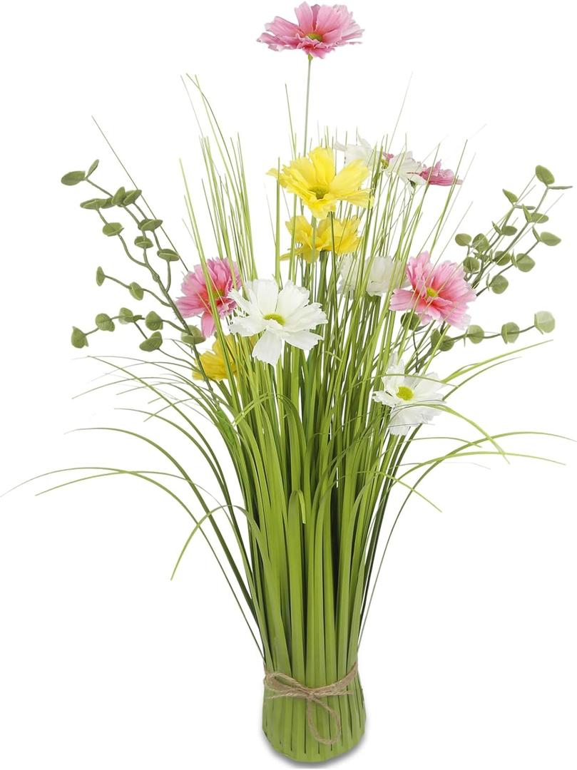 Artificial Grass Plants Outdoor with Wildflowers Multicolor Faux Shrubs Onion Wheat Stems Fake Bushes Plants Tall Grass UV Resistant Greenery for Outside Garden Potted Indoor Home Decor Office