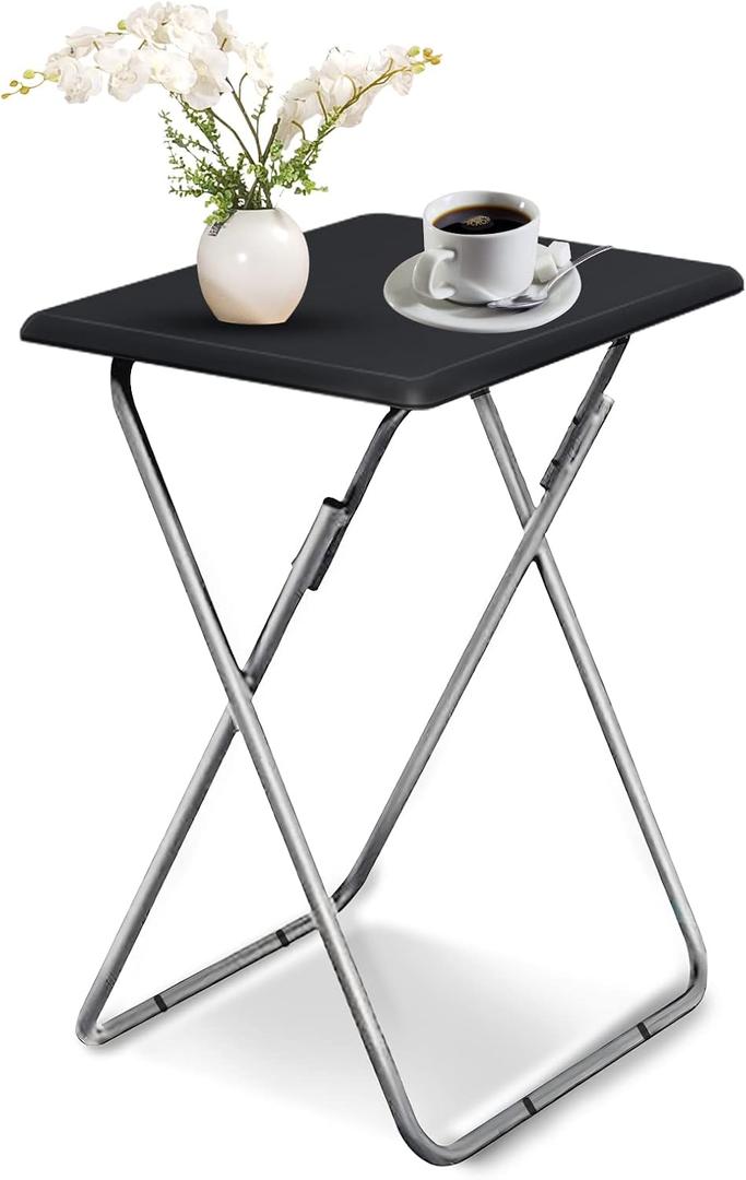 Garden 4 you Folding TV Tray Table, TV Dinner Table with Sturdy MDF Top, Eating Trays for Living Room with No Assembly Required, 15 x 18.9 x 26 in (Black, 1PC)
