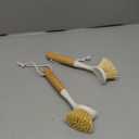 Pack of 2 Kitchen Dish Brushes with Bamboo Handle, Dish Scrubber Built-in Scraper, Scrub Brush for Pans, Pots, Counter & Kitchen Sink Cleaning, Dishwashing and Cleaning Brush Tools, White