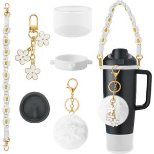 6Pcs Accessories Set Compatible with Owala 30oz & 40oz FreeSip Sway Bottles & Tumblers, Silicone Boot, Handle Strap, Replacement Stopper, Flower Charm, Plush Ball for Owalaa (Transparent)