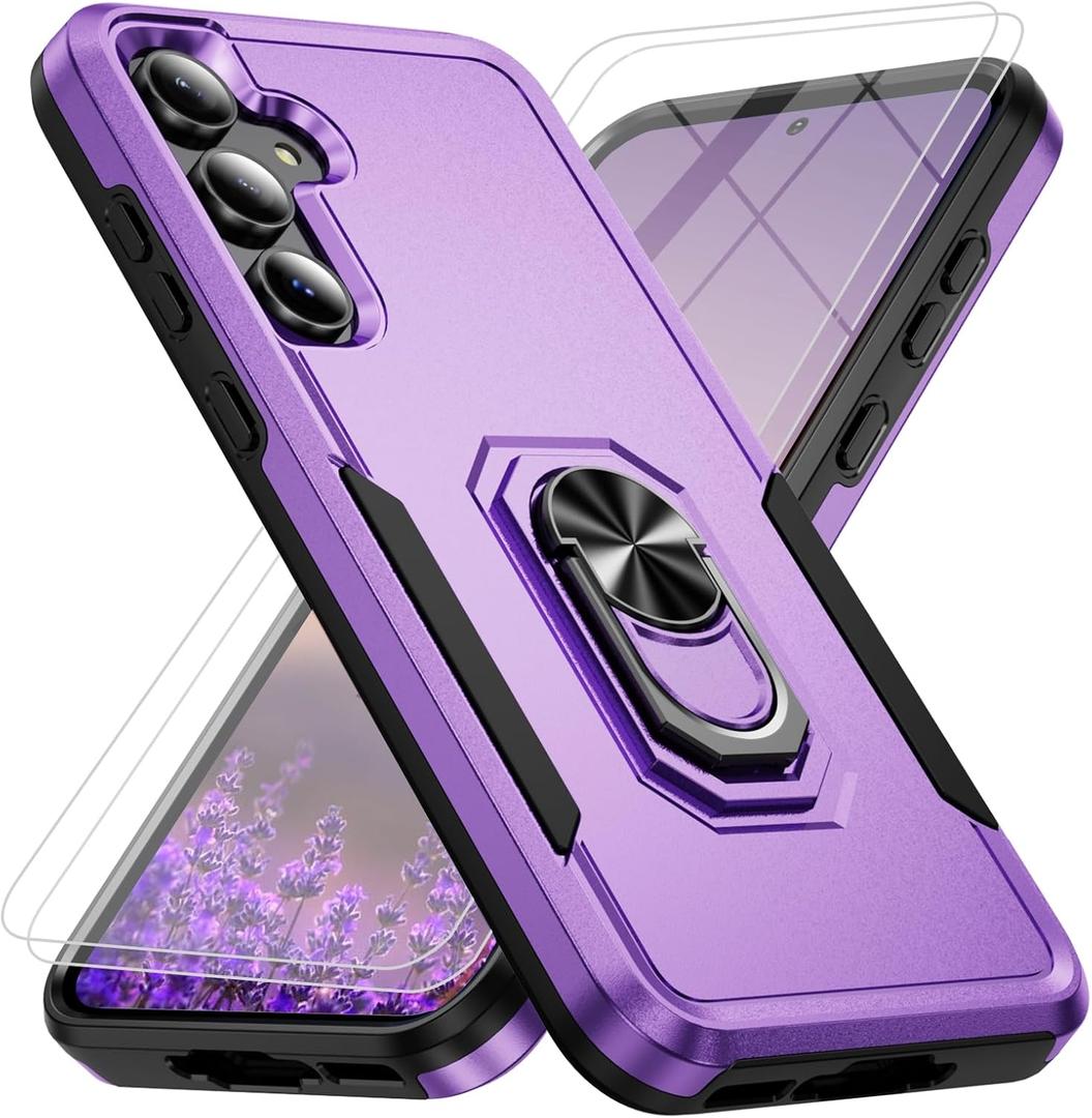 for Samsung Galaxy A36 5G Phone Case [15 FT Military Grade Drop Protection] with 2x Tempered Glass Screen Protector, Heavy-Duty Shockproof Magnetic Kickstand Case for Samsung Galaxy A36 5G (Purple)