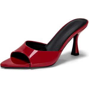 Coutgo Womens Heeled Mules Pointed Peep Toe High Heels Slip On Backless Mule Sandals Dress Shoes, Size 6