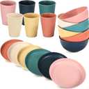 18PCS Wheat Straw Dinnerware Sets Unbreakable Dinnerware Sets Reusable Cups Plates and Bowls Sets Microwave Dinnerware Set for Kitchen Travel Camping (Colourful)