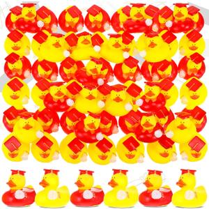 48 Pcs Mini Graduation Rubber Ducks with Graduation Tassel Cap and Certificate Gold Yellow Grad Duck for Pool Float Party Favors Decor Classroom Reward Prize Gifts, 2 Inch, 2 Style (Red)