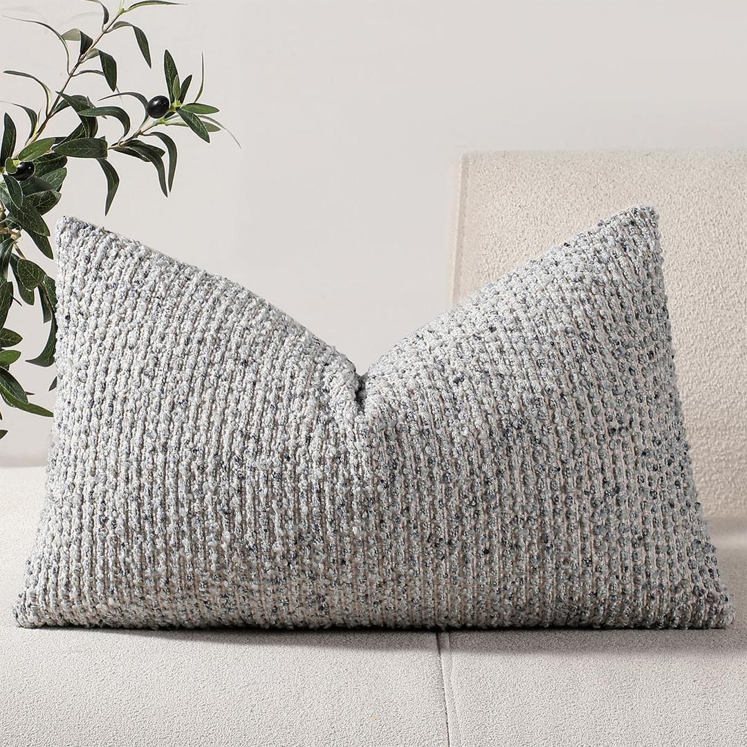 12x20 Blue Lumbar Pillow Cover Textured Boucle Striped Chic Morden Boho Accent Farmhouse Rectangular Decorative Couch Pillow Case for Home Decor Bed Sofa Living Room