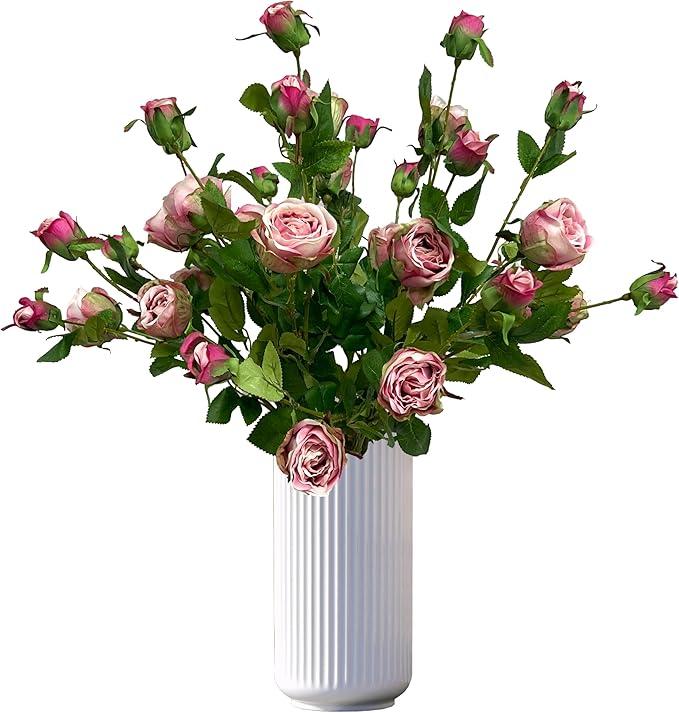4Pcs Pink Rose Artificial Flowers Real Look, 26'' Fake Faux Silk Roses with Long Stems for Tall Vase,Pink Flower Bouquet for Home Decor,Flores Irosas Artificiales Para Decoracion,(purple pink)