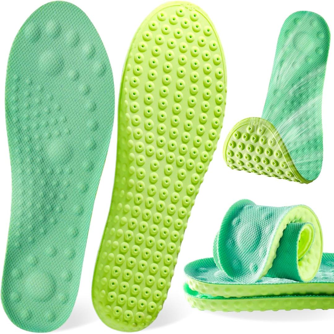 4D Cloud Soles Insoles for Men and Women,Soft Shock Absorption Massage Insoles -Comfort Sports Shoe Inserts Arch Support Insoles, Work Boot Shoe Insole (Green, XS Men 6~7 /Women 7.5)