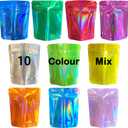 100 Pack Premium Smell Proof Mylar Bags, 10 Colors Mixed Resealable Food Storage Bags with Double-sided printing, 4.7" x 3.5" Aluminum Foil Stand-up Packaging Bags. (Holographic-S)