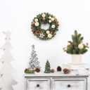 Small Christmas Wreath, 13Inch Artificial Beige Velvet Ball Pine Cone Mini Wreaths for Front Door Christmas Decorations, for Indoor Outdoor Home Hoilday Party Xmas Wall Decor.