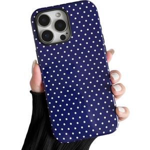 ZTOFERA Magnetic Case for iPhone 16 Pro Max, Compatible with Magsafe, Polka Dot Aesthetic Phone Case Cute for Girl Women, Hard PC+Soft TPU Protective Phone Cover for iPhone 16 Pro Max-Navy Blue