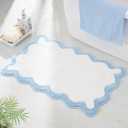 Luxury Small Cute Bathroom Rugs, White Bath Mat W/Blue Scalloped Edge, Microfiber Aesthetic Trendy Funky Fun Preppy Rug, Extra Soft Bathroom Mat Non-Slip for Tub, Shower, Bath Room 16'' x 26''