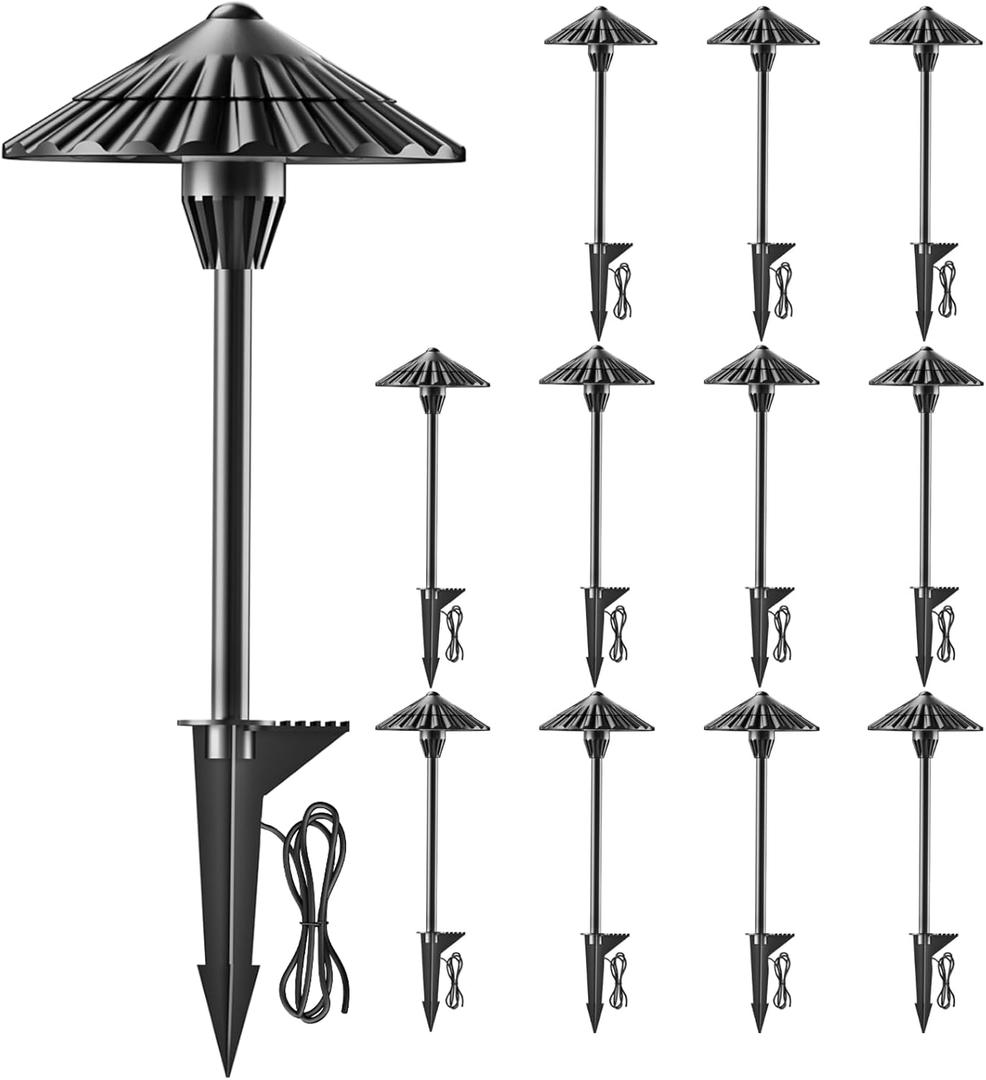 Low Voltage Landscape Lighting, 12V AC/DC 5W 500LM 3000K Cast-Aluminum Outdoor Landscape Path Lights, IP65 Waterproof LED Pathway Light Wired for Walkway Garden Yard, ETL Listed Cord, 12 Pack (3000K Soft White)