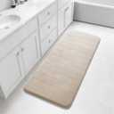 Yimobra Bathroom Runner 55"x24", Non Slip Memory Foam Bath Mat, Super Soft Water Absorbent Hallway Carpet, Machine Washable Rug for Vanity Tub Shower, Beige