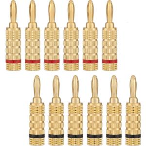 WGGE WG-3333 24k Gold Plated Speaker Banana Plugs-Closed Screw Type (6 Pairs (12 Plugs))