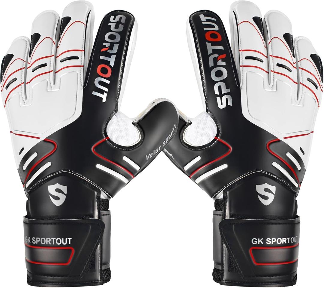 Sportout Youth&Adult Goalie Goalkeeper Gloves,Strong Grip for The Toughest Saves, with Finger Protect & 4+3MM Latex to Give Splendid Protection to Prevent Injuries,4 Colors (9, Black)