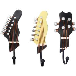 KUNGYO Vintage Guitar Shaped Decorative Hooks Rack Hangers for Hanging Clothes Coats Towels Keys Hats Metal Resin Hooks Wall Mounted Heavy Duty (3-Pack) (Guitar Hook-A)