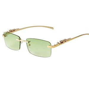 ADE WU Vintage Rimless Sunglasses Retro Rectangle Gold Metal Frameless Tint Lens 2000s Fashion Glasses (Green)