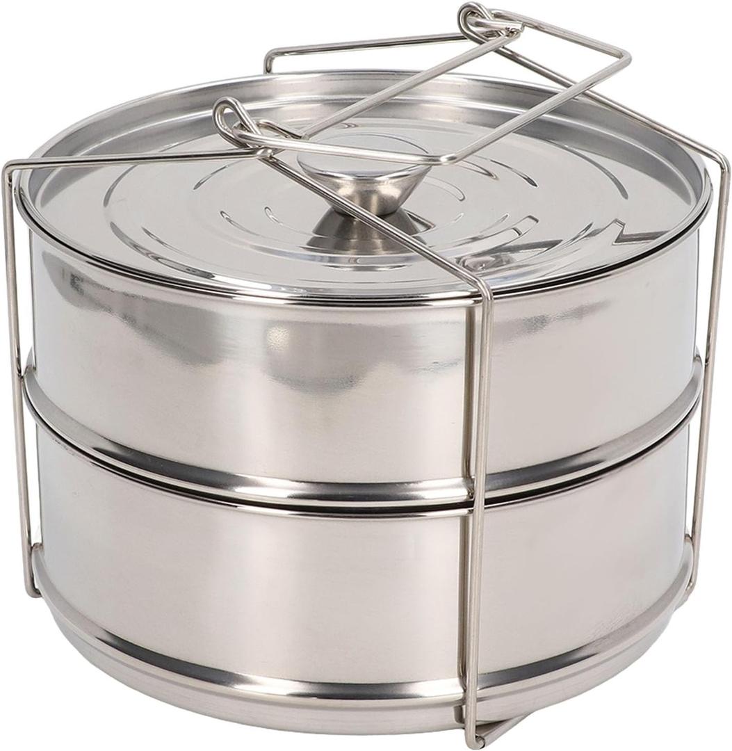 2 Tier Stackable Steamer Insert Pans, Stainless Steel Steamer Insert for Pot Pressure Cooker Accessories 6QT for Cooking Meat Dumplings Vegetables Fish