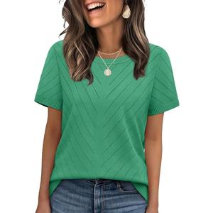 WIHOLL Short Sleeve Sweater for Women Trendy Summer Tops Crew Neck Business Casual Outfits 2026 M