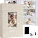 Baby Photo Album 4x6 300 Pockets with Memo Area & Hand and Footprint Kit, Linen Cover Slip-in Memory Book with Front Window, Acid-Free Keepsake for Newborn Boy Girl, First Year Moments (Beige)