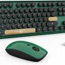 Wireless Keyboard and Mouse Combo, 104 Round Keys Cute Colorful Keyboard and Mouse with Retro Typewriter for PC/Mac/Laptop/Tablet/Computer/Windows Green