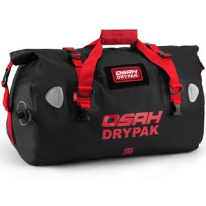 OSAH DRYPAK Waterproof Duffel Bag - Motorcycle Dry Bag Tail Bag with Large Storage Space, Waterproof Luggage Duffle Bags with Outer Mesh Zipper Pocket for Camping, Kayaking, Fishing & Traveling (60L, Black Red)