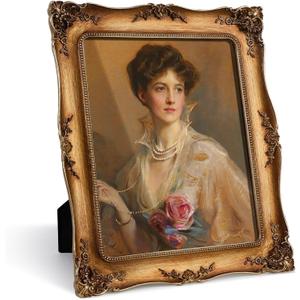 8x10 Resin Picture Frames Embossed Vines Design Photo Frame with Easel & Hook Picture Hanging Kit with Glass Front for Tabletop & Wall Hanging Vintage Room Home Decor (Bronze)