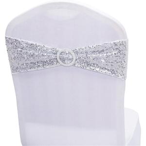 Dimatic 25 PCS Stretch Sequin Chair Sashes Chair Stretchy Spandex Bands for Wedding Reception Events Banquets Chairs Decoration (Silver)