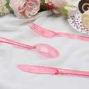 300 Pcs Pink Silverware Set Heavy Duty Pink Plastic Silverware - 100 Forks, 100 Knives, 100 Spoons for Brithday, Wedding, Baby Shower, Bridal Shower