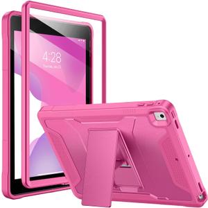 Soke Case for iPad 6th/5th Generation 9.7 Inch 2018/2017,with Built-in Screen Protector and Kickstand, Rugged Full-Body Heavy Duty Protective Cover for Apple iPad Air 2 /Pro 9.7 - Hot Pink