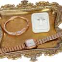 Funly mee Antique Trinket Dish Vintage Metal Jewelry Tray, Wedding Ring & Necklace Holder -8 x 7 inches (Gold, M)