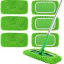 6Pcs Reusable Microfiber Mop Pads Compatible with Swiffer Sweeper, Wet and Dry Flat mop Cover, Replacement Sweeping Mopping pad Refills for Surface/Hardwood Floor Cleaning (Green 6 Pack)