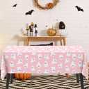 4 Pcs Halloween Plastic Tablecloths Pink White Ghost Disposable Table Cover Cute Rectangle Table Cloth for Birthday Baby Shower Party Decor, 54 x 108 Inch