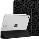 Compatible for iPad Air 6th 11-inch M2 (2024),iPad Air 5/4 (2022/2020 5th/4th Generation 10.9-Inch) Case with Pencil Holder Cute Black Leopard Soft TPU Trifold Stand Protective-Leopard
