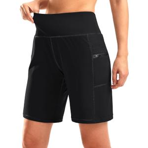 G Gradual Women's High Waisted 9" Bermuda Shorts with Zipper Pockets Athletic Workout Long Shorts for Women Knee Length(Black, M)
