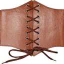 Wildarms Corset Waist Belt for Women, Wide Elastic Tie Waspie Belt for Dresses (Brown, Fit Waist 29-32in)