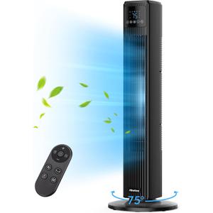 Abolee Tower Fan for Bedroom, Quiet Floor Fan, 90 Oscillating Fans for Indoors with 4 Speeds, 4 Modes, 24ft/s Velocity, FTS007R WHITE, 13IN*4.3IN*4.3IN, Black