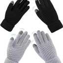 Womens Touch Screen Gloves Winter Warm Knit Fleece Lined Gloves Elastic Cuff Texting Mittens Gifts (C-2 Pairs(black/L-grey))