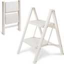 2 Step Ladder Folding Step Stool, Heavy Duty 330 Lbs Load Stepladder, Small Kitchen/Closet Ladder for Adults/Kids, Lightweight Step Ladder 2 Step Folding with Anti-Slip Wide Pedal for Home Off White