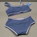 Girls Swimsuit 2 Piece Bikini Set Contrast Trim Bathing Suit Padded Solid Color Swimwear with Adjustable Strap, 9-10Y 