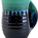 Hand Warmer Mug for Christmas - 16 Ounce Large Handwarmer Mugs Ceramic Handmade Pottery Gift for Holiday with Pocket Handle, Keep Your Fingers Warmth (Right Handed,Forest Green/Black)