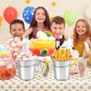 12 Metal Buckets with Chalkboard Stickers, Small Galvanized Pail for Party and Wedding, 5 Inch Tin Buckets, Garden Planters