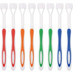 Boao 8 Pieces Three Sided Toothbrush Autism Travel Sensory Toothbrush for Complete Teeth and Gum-Care, Great Angle Bristles Clean Each Tooth, Soft/Gentle (Green, Blue, Yellow, Red)