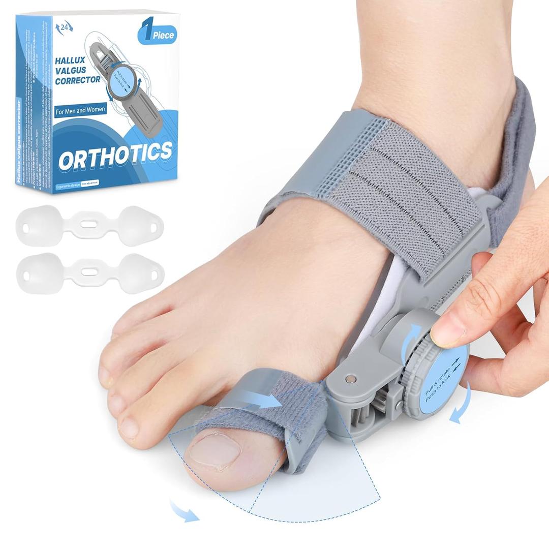Bunion Corrector for Women Men: Big Toe Straightener Bunion Fix with Adjustable Knob-Orthopedic Bunions Splint Brace Toe Alignment Correction for Hallux Valgus Pain Relief Day/Night (Grey)