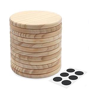 12 PCS Unfinished Round Wood Coasters, SIJDIEE 4 Inch Blank Wooden Coaster Crafts with Non-Slip Silicon Dots for DIY Stained Painting Wood Engraving Home Decoration