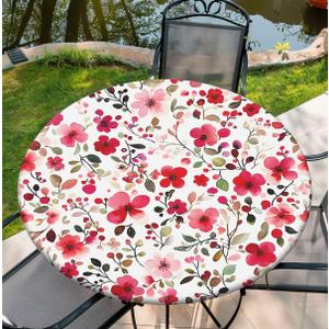 Round Fitted Tablecloth with Elastic Edge Floral Tablecloth 36" Reusable Watercolor Flower Round Table Cover for Indoor Outdoor